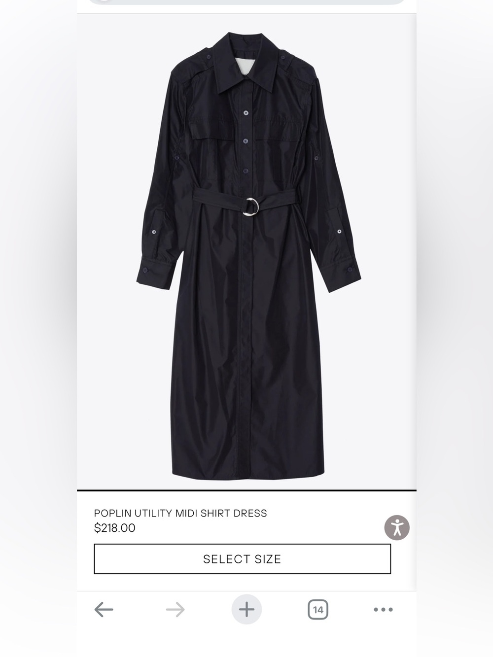 3.1 Phillip Lim Black Poplin Utility Midi Shirt Dress with D-Ring Belt